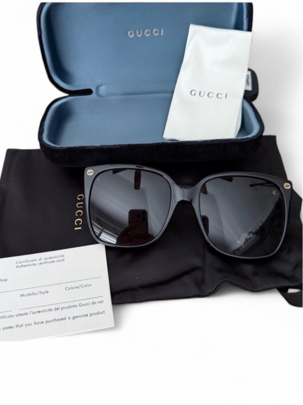 Gucci Black Oversized Square Sunglasses with Gold Accents